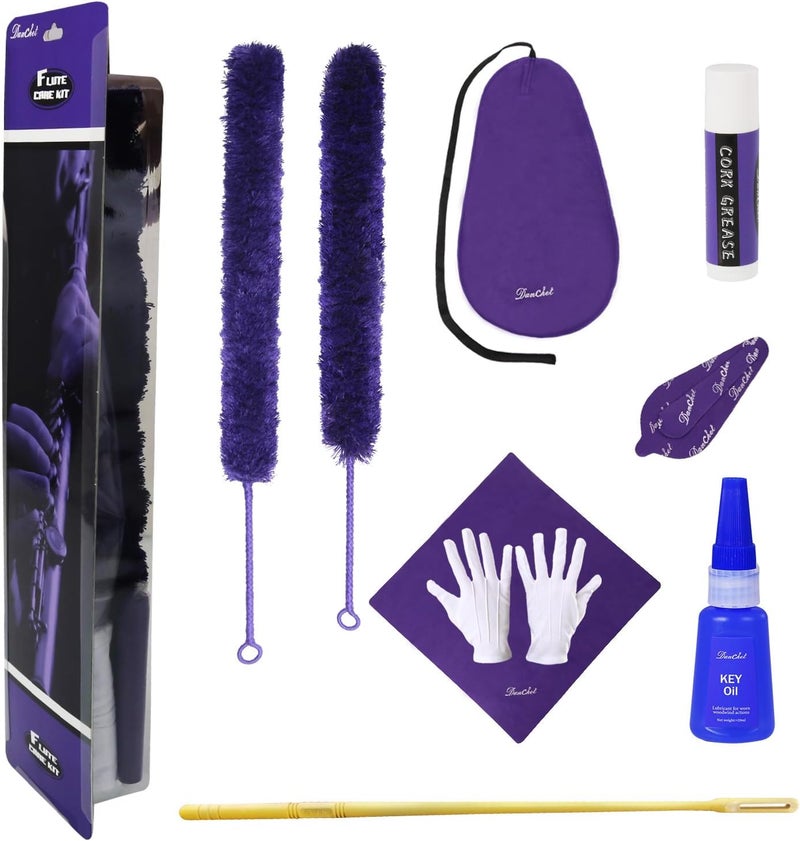 Danchet Flute Cleaning Care Cleaning Kit: Key Oil + Cork Grease + Swab + Cleaning Cloth + Cleaning Brush + Cleaning Rod - Maintenance Kit - Image 1